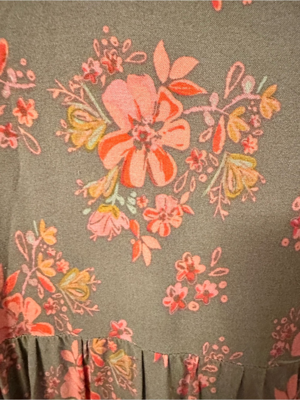 Natural Life Charlotte Maxi Dress - Gray with Coral Pink Flowers - Picture 5 of 7